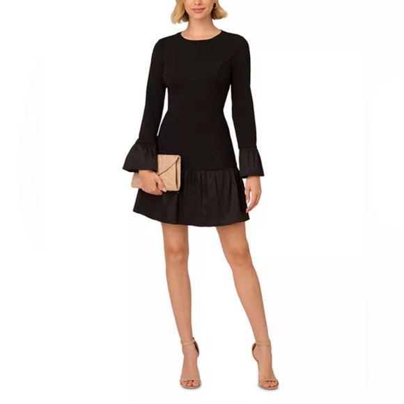 Adrianna Papell Dress NWT Women’s Long Sleeve Black Mini Dress - Picture 1 of 6